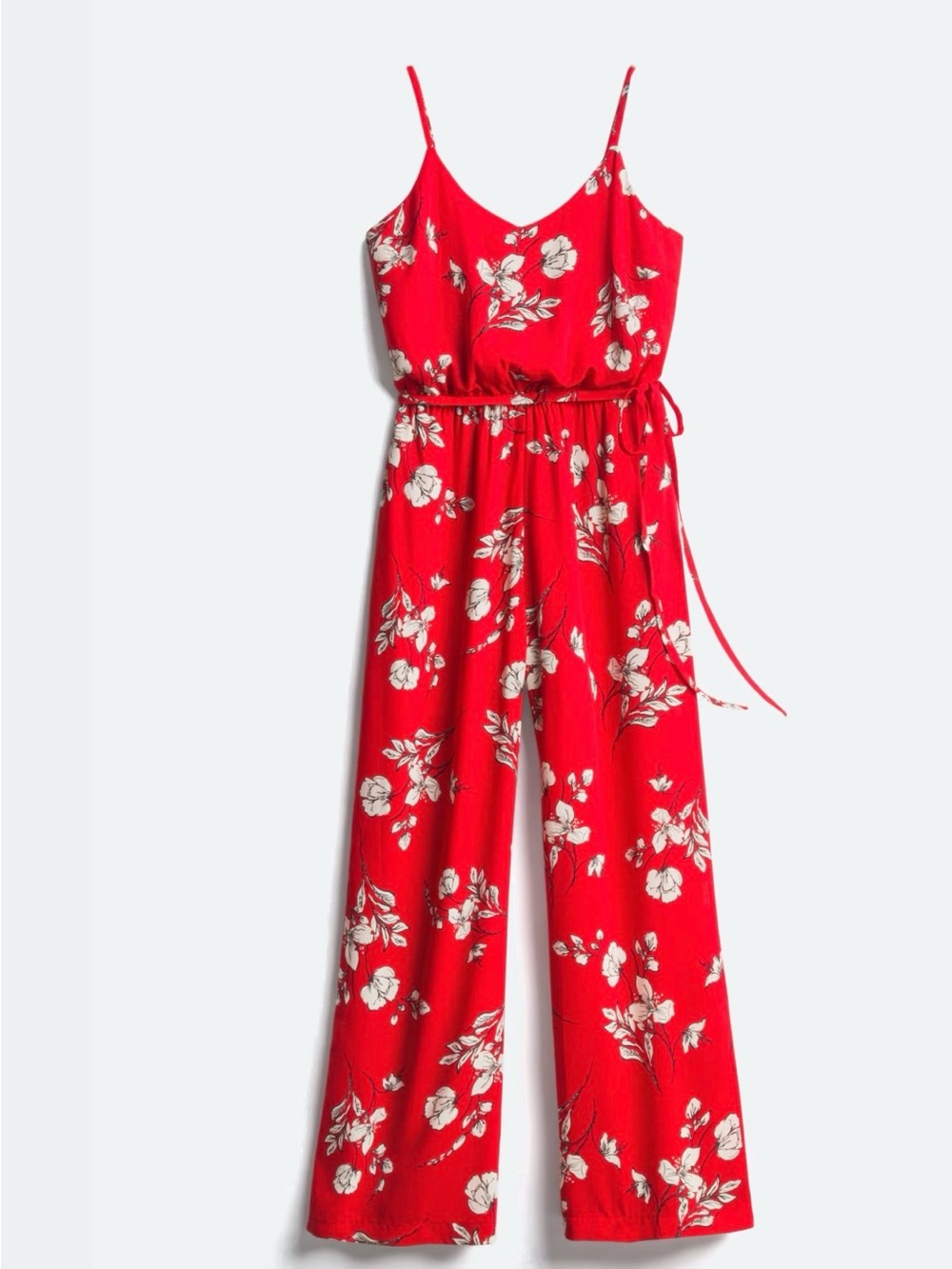 Skies Are Blue Red Floral Danica Spaghetti-Strap Jumpsuit